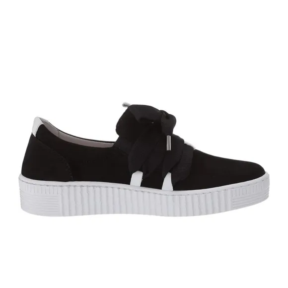 NIB Gabor Bow Sneaker 43.333 Platform Lace Up Ribbon Suede Black White 6 3.5