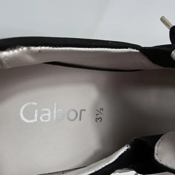 NIB Gabor Bow Sneaker 43.333 Platform Lace Up Ribbon Suede Black White 6 3.5