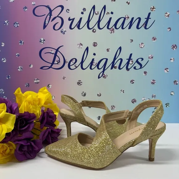 NIB GOLD GLITTERING SLINGBACK HEELS