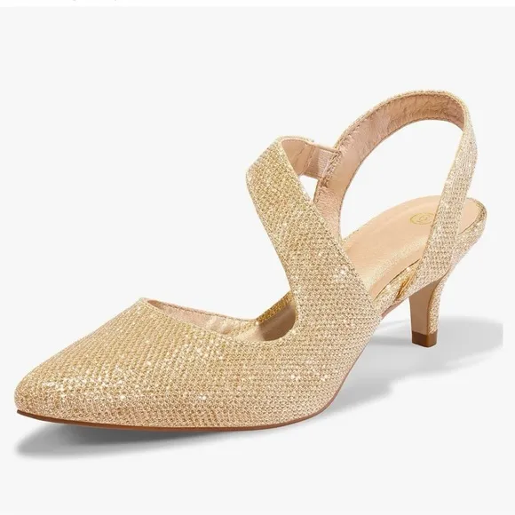 NIB GOLD GLITTERING SLINGBACK HEELS