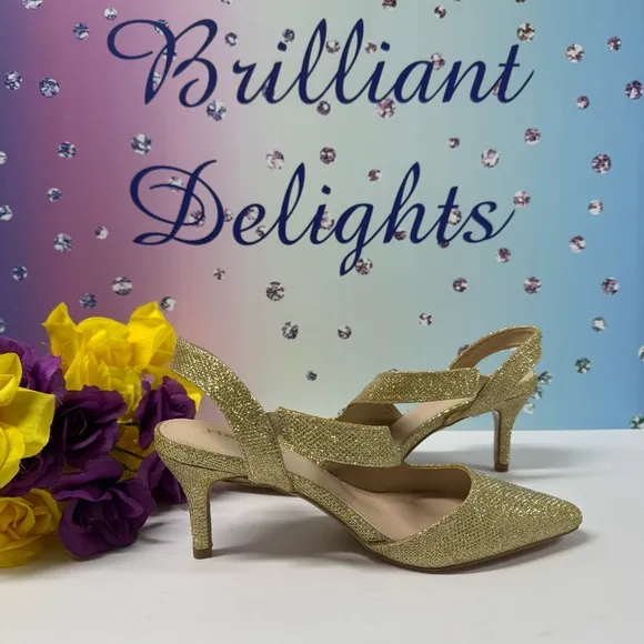 NIB GOLD GLITTERING SLINGBACK HEELS