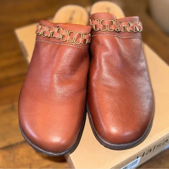 NIB Halsa Women's Chloe Clog in Dark Brown 100% Leather Super Comfort Sz 9W