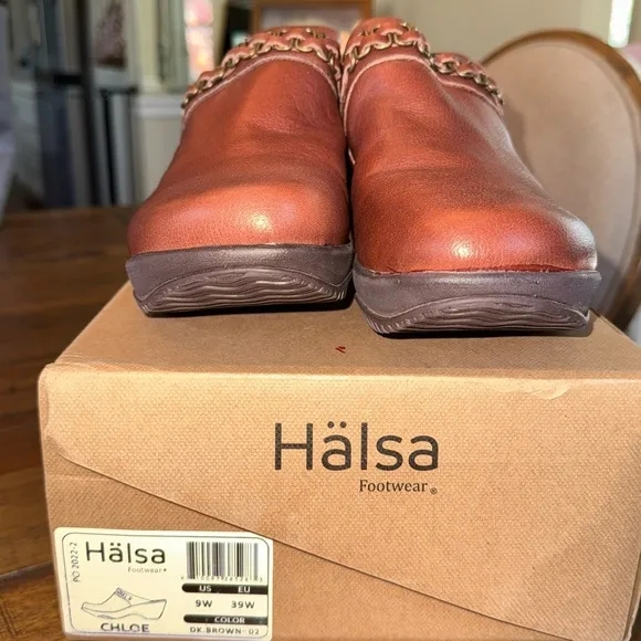 NIB Halsa Women's Chloe Clog in Dark Brown 100% Leather Super Comfort Sz 9W
