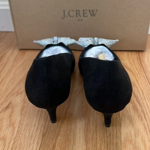 NIB! J . Crew outlet women’s SZ 9 , black crystal bow kitten heels.