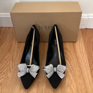 NIB! J . Crew outlet women’s SZ 9 , black crystal bow kitten heels.