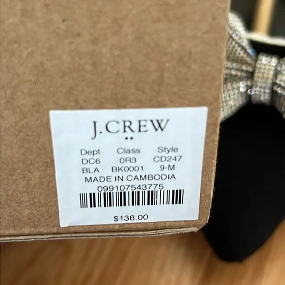 NIB! J . Crew outlet women’s SZ 9 , black crystal bow kitten heels.