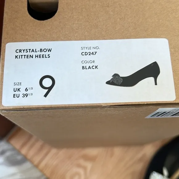 NIB! J . Crew outlet women’s SZ 9 , black crystal bow kitten heels.