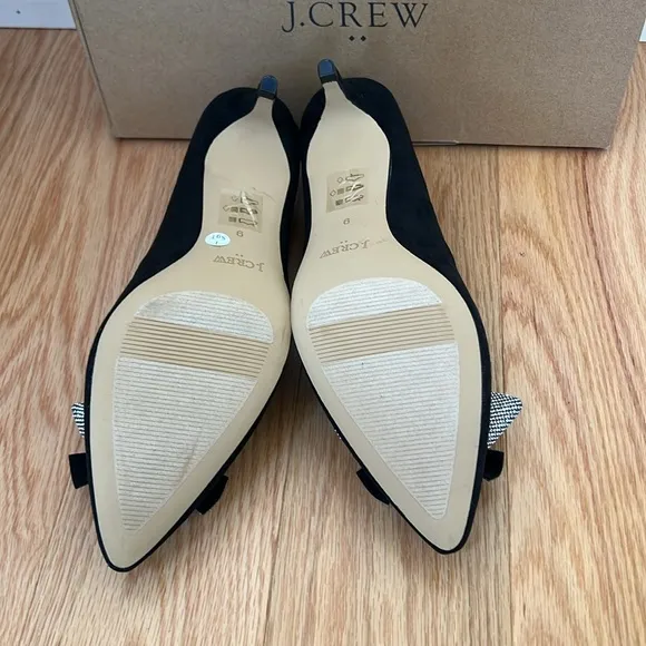 NIB! J . Crew outlet women’s SZ 9 , black crystal bow kitten heels.