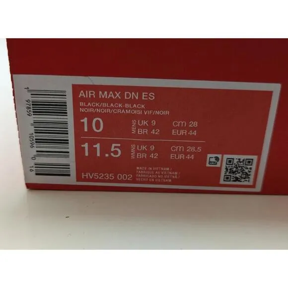 NIB Mens Nike Air Max DN ES Black/Black-Black Running Shoes HV5235-002 Size 10