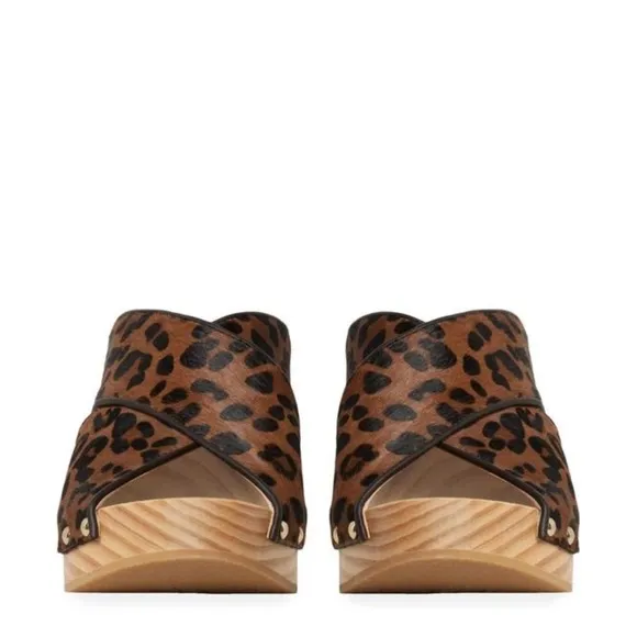 NIB PAIGE Jules Animal Leopard Print Clog heel mules women size 6