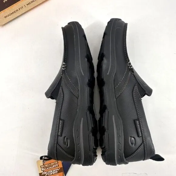 NIB Skechers Harper Forde Men's Relaxed Fit Leather Slip On Loafer Black Sz 8.5