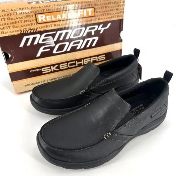 NIB Skechers Harper Forde Men's Relaxed Fit Leather Slip On Loafer Black Sz 8.5