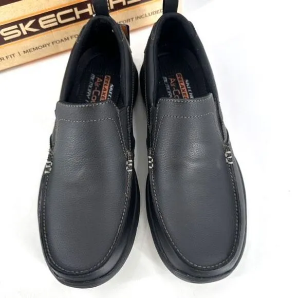 NIB Skechers Harper Forde Men's Relaxed Fit Leather Slip On Loafer Black Sz 8.5