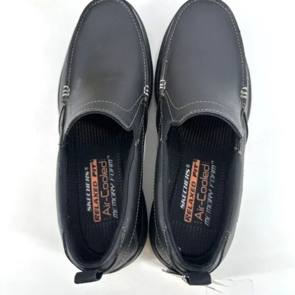 NIB Skechers Harper Forde Men's Relaxed Fit Leather Slip On Loafer Black Sz 8.5