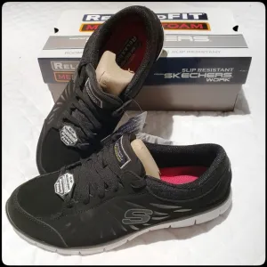 NIB Sketchers Slip Resistant Memory Foam Relaxed Fit Black Sneakers Size: 9.5
