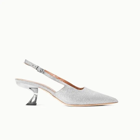 NIB STAUD Neve Kitten Heels Slingback in SilverDiamond Size 9