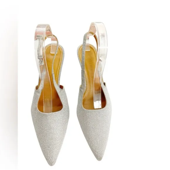 NIB STAUD Neve Kitten Heels Slingback in SilverDiamond Size 9