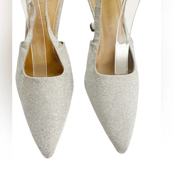 NIB STAUD Neve Kitten Heels Slingback in SilverDiamond Size 9