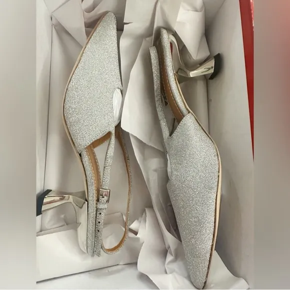 NIB STAUD Neve Kitten Heels Slingback in SilverDiamond Size 9