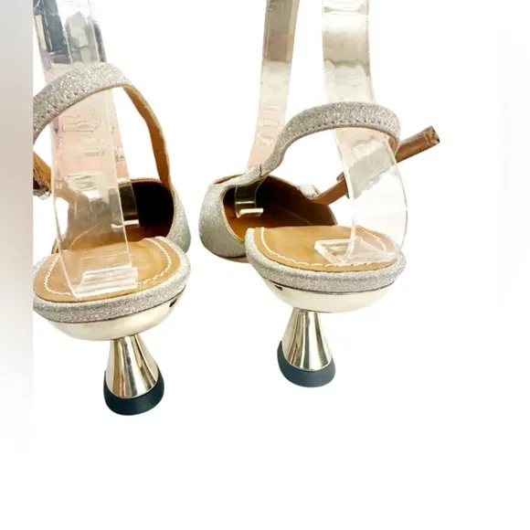 NIB STAUD Neve Kitten Heels Slingback in SilverDiamond Size 9