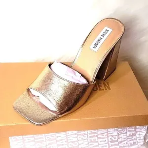 NIB STEVE MADDEN GOLD ESTHER BLOCK MULES 7.5 9.5