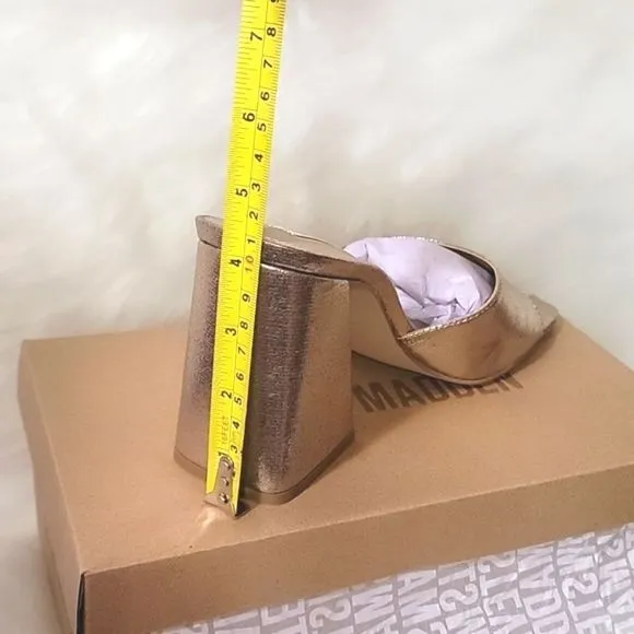 NIB STEVE MADDEN GOLD ESTHER BLOCK MULES 7.5 9.5