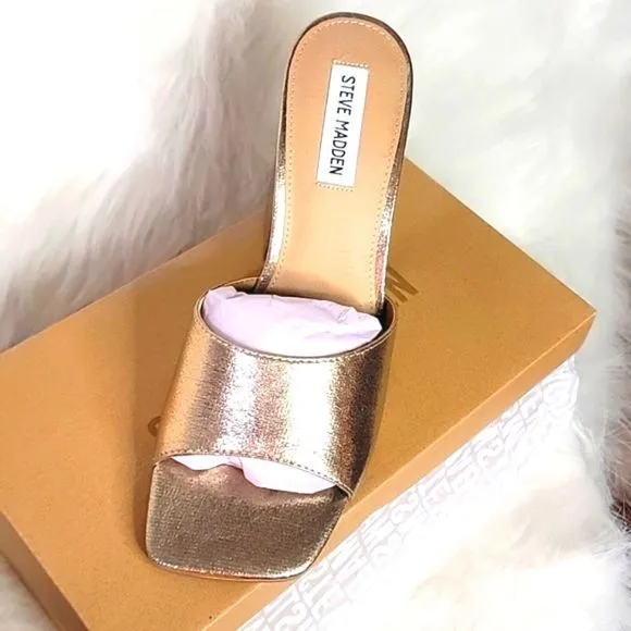 NIB STEVE MADDEN GOLD ESTHER BLOCK MULES 7.5 9.5