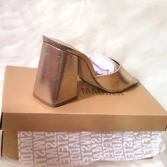 NIB STEVE MADDEN GOLD ESTHER BLOCK MULES 7.5 9.5