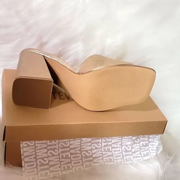 NIB STEVE MADDEN GOLD ESTHER BLOCK MULES 7.5 9.5