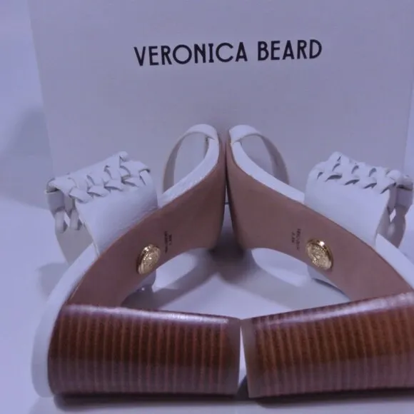 NIB Veronica Beard Women's Georgie Leather Sandal Mules 7.5 8.5 NIB 350 White
