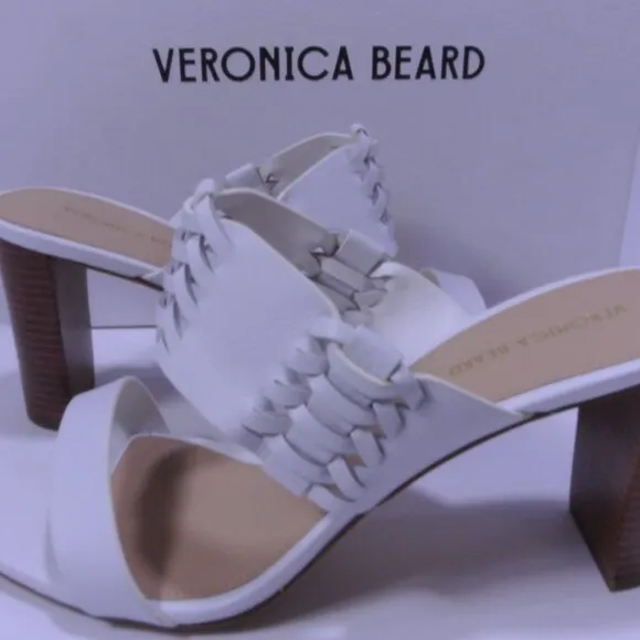 NIB Veronica Beard Women's Georgie Leather Sandal Mules 7.5 8.5 NIB 350 White