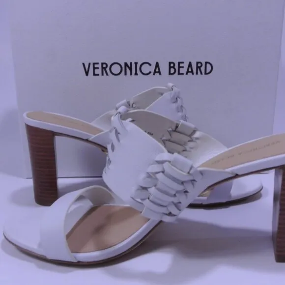NIB Veronica Beard Women's Georgie Leather Sandal Mules 7.5 8.5 NIB 350 White