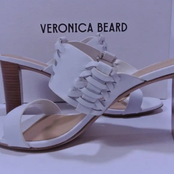 NIB Veronica Beard Women's Georgie Leather Sandal Mules 7.5 8.5 NIB 350 White