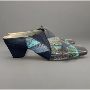 NIB Vintage Bellini Zilya Genuine Snake &amp; Leather Navy Blue Turquoise Womens 10M