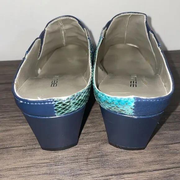 NIB Vintage Bellini Zilya Genuine Snake &amp; Leather Navy Blue Turquoise Womens 10M