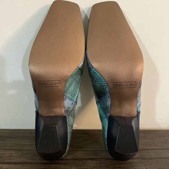 NIB Vintage Bellini Zilya Genuine Snake &amp; Leather Navy Blue Turquoise Womens 10M