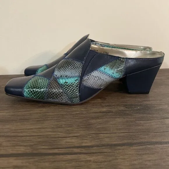 NIB Vintage Bellini Zilya Genuine Snake &amp; Leather Navy Blue Turquoise Womens 10M