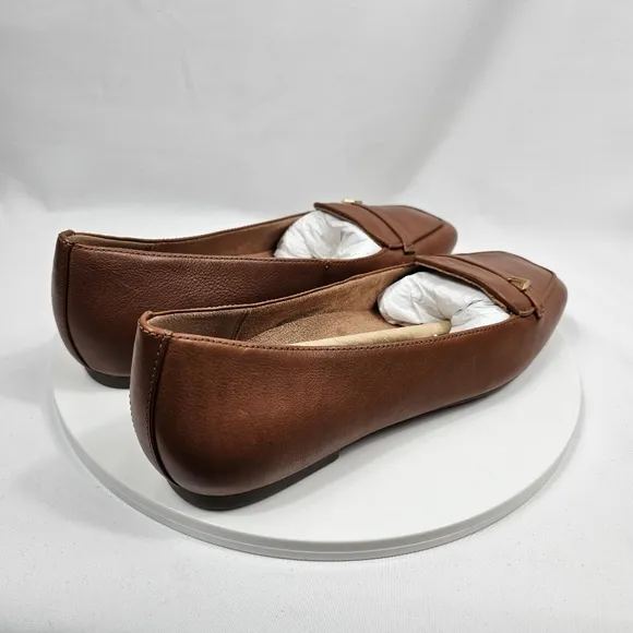 NIB Vionic Hayes Skimmers Ballet Flat Loafer Slip-On VioMotion Leather Tan 8.5