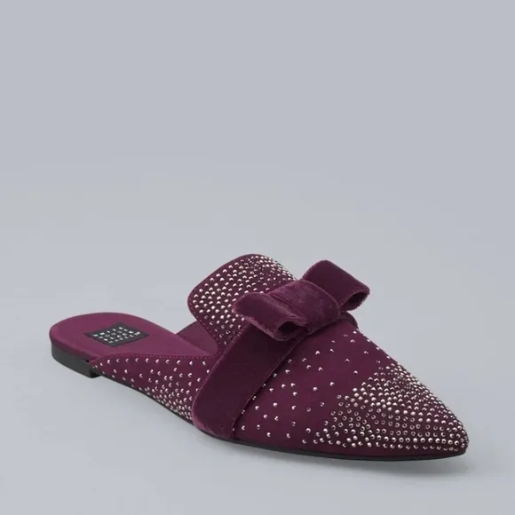 NIB WHBM EMBELLISHED JEWELED BUCKLE VELVET MULES Size 7