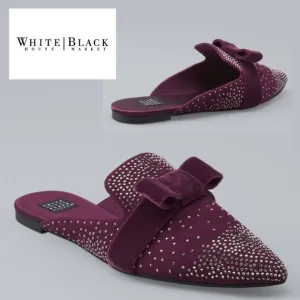 NIB WHBM EMBELLISHED JEWELED BUCKLE VELVET MULES Size 7