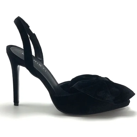 NIB WOMEN'S BLACK VELVET BOW SLINGBACK HIGH HEELS