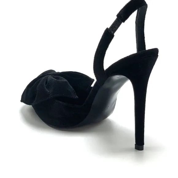 NIB WOMEN'S BLACK VELVET BOW SLINGBACK HIGH HEELS