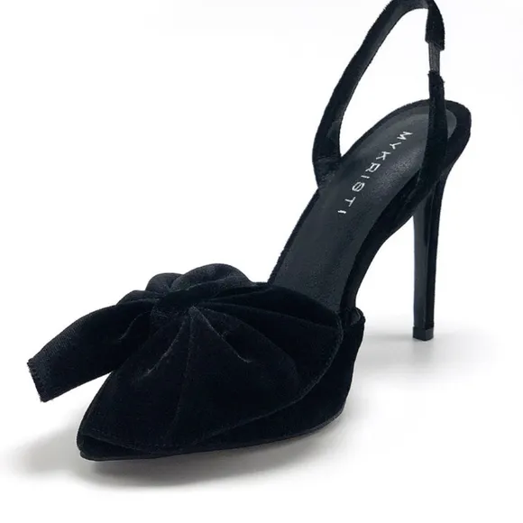 NIB WOMEN'S BLACK VELVET BOW SLINGBACK HIGH HEELS