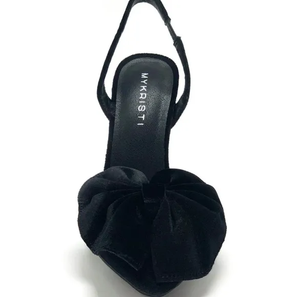 NIB WOMEN'S BLACK VELVET BOW SLINGBACK HIGH HEELS