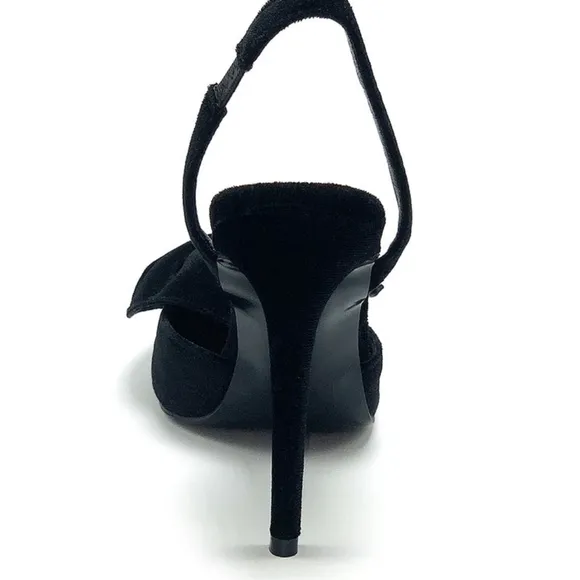NIB WOMEN'S BLACK VELVET BOW SLINGBACK HIGH HEELS
