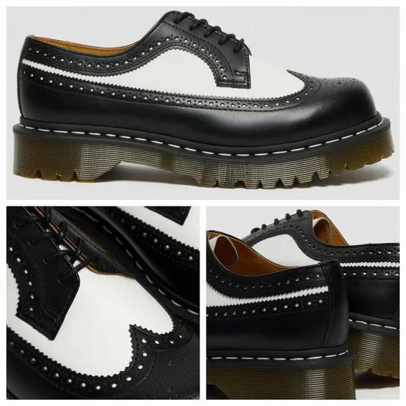 ☔️🩵NIB Dr. Martens 3989 Black &amp; White Bex Smooth Leather Brogue Oxfords Size 8