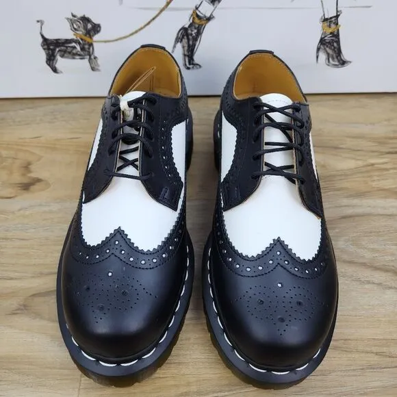 ☔️🩵NIB Dr. Martens 3989 Black &amp; White Bex Smooth Leather Brogue Oxfords Size 8