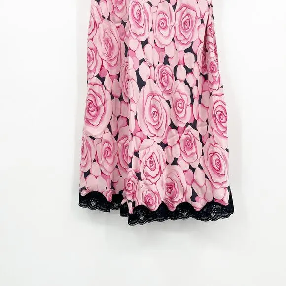 NICK &amp; NORA Womens 100% Silk Coquette Floral Rose Print Pajama Slip Dress Size S
