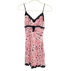 NICK &amp; NORA Womens 100% Silk Coquette Floral Rose Print Pajama Slip Dress Size S