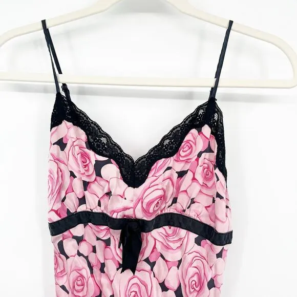 NICK &amp; NORA Womens 100% Silk Coquette Floral Rose Print Pajama Slip Dress Size S